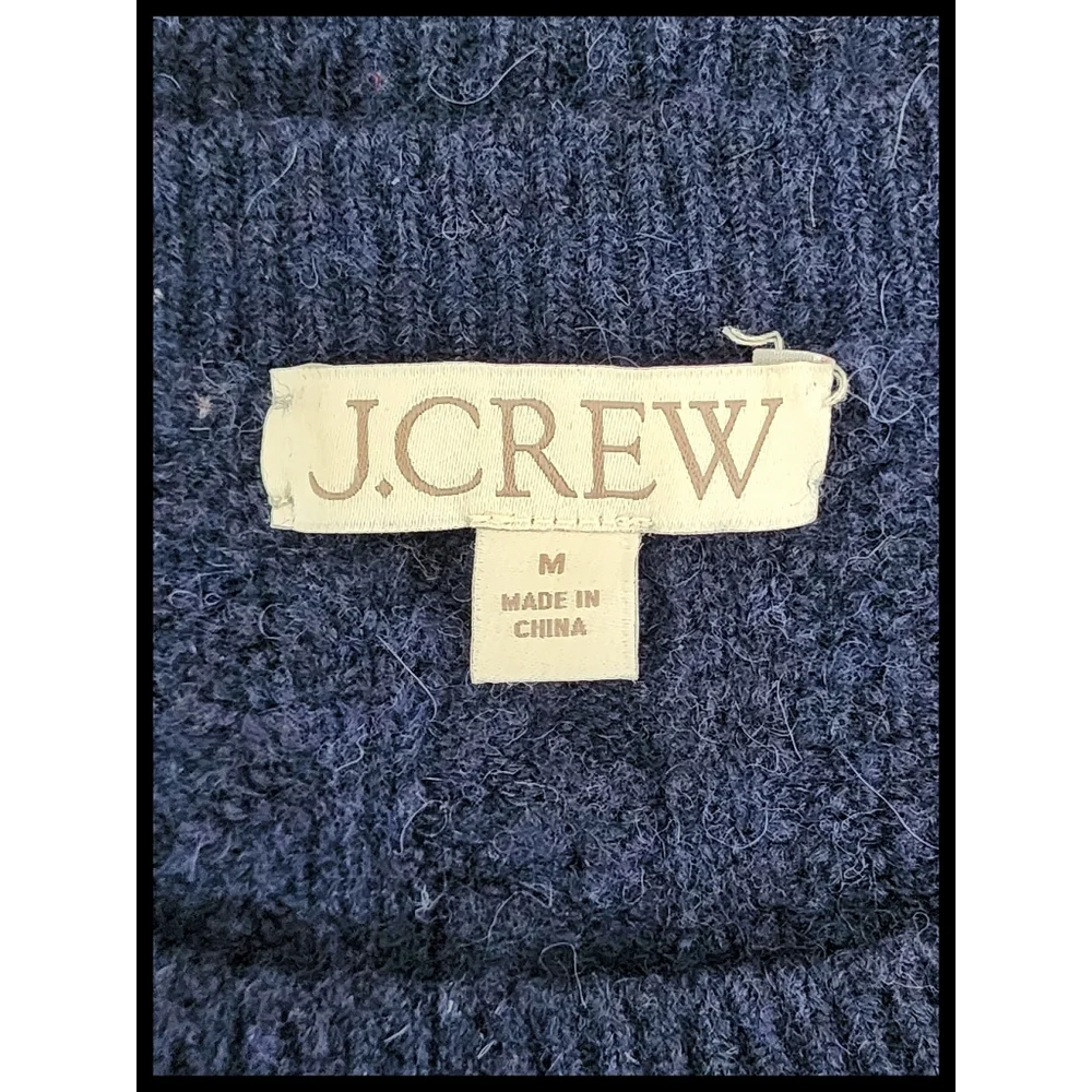 J. Crew Pointelle Cableknit Sweater Wool Alpaca Blend Navy Blue Size Medium